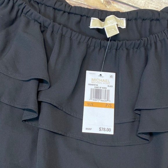 MICHAEL Michael Kors Ruffle Off The Shoulder Peasant Blouse Black Size P/S - Picture 5 of 6